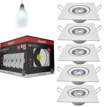 Kit 5 Spot Led Embutir Direcionável Quadrado Branco Frio