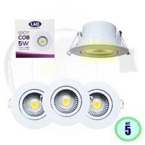 Kit 5 Spot LED Luminária Cob Redondo 5w Branco Quente Casa Quarto L&D 1044