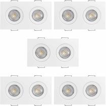 KIT 5 SPOT LED QUADRADO DUPLO DIRECIONAVEL EMBUTIR 10W 4000k CORPO BRANCO EMBULED
