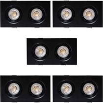KIT 5 SPOT LED QUADRADO DUPLO DIRECIONAVEL EMBUTIR 10W 4000k CORPO PRETO EMBULED KIT 5 SPOT LED QUADRADO DUPLO DIRECIONAVEL EMBUTIR 10W 4000k CORPO PRETO EMBULED
