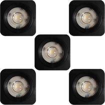 KIT 5 SPOT LED QUADRADO FIXO SOBREPOR 5W BRANCO FRIO 6500k PRETO CTB