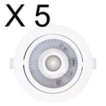 KIT 5 SPOT LED REDONDO DIRECIONAVEL EMBUTIR 12W BRANCO FRIO 6500k BIVOLT GALAXY