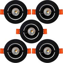 KIT 5 SPOT LED REDONDO DIRECIONAVEL EMBUTIR 5W 6000k ALUMINIO PRETO EMBULED