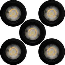 Kit 5 spot led redondo fixo sobrepor 5w branco frio 6500k preto ctb Kit 5 spot led redondo fixo sobrepor 5w branco frio 6500k preto ctb