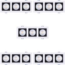Kit 5 spot led triplo direcionavel recuado embutir branco e preto 15w branco neutro 4000k galaxy Kit 5 spot led triplo direcionavel recuado embutir branco e preto 15w branco neutro 4000k galaxy