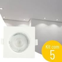 Kit 5 Spot Luminária Led 5w Embutir Quadrado 6500k Branco Frio Decoração Casa Loja Gesso Sanca-Avant