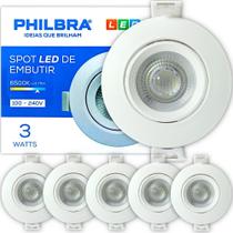 Kit 5 Spot Redondo Embutir Direcionável Led 3W 6500K Frio