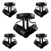 Kit 5 spot sobrepor direcionavel para 2 lampada e27 preto avant