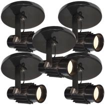 Kit 5 Spots Com Aletados Preto para 1 lâmpada Direcionavel