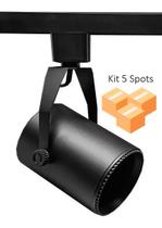 Kit 5 Spots Para Trilho PAR20 E27 Preto em Ferro