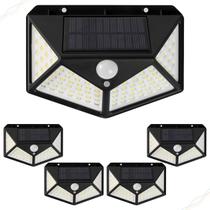 Kit 5 Super Luminária Wall Lamp Arandela Solar 4 Placas 100 Leds 3 Modos De Operação