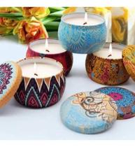 Kit 5 Super Velas Aromática Perfumada Lata Decorada Mandalas