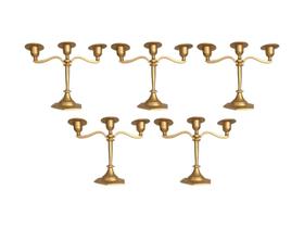 Kit 5 Suporte Para Vela Elegante Castiçal Triplo 18cm Ouro Velho.