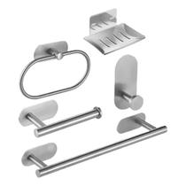 Kit 5 Suportes Banheiro Toalheiro Aço Inox Escovado Sem Furo 3 M