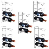 Kit 5 Suportes para Garrafas de Vinho Adegas de Parede Aramadas Aço Restaurante Bar Masutti