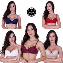Kit 5 Sutiã Com Bojo Rendado e Aro- c12 KIT 5 CARINE MARINHO VERMELHO BRANCO BEGE BORDO