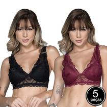 Kit 5 Sutiãs Bojo Com Renda e Alça Regulável Lingerie