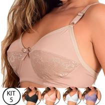 Kit 5 Sutiãs Plus Size Sustentação Reforçado Sem Bojo Lingerie Feminina Grande Soutien Alças Largas