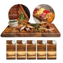 Kit 5 Tábuas Petisqueiras Com Ramequins Para Servir Frios E Churrasco
