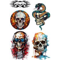 Kit 5 Tatuagem Temporaria Tema Caveiras