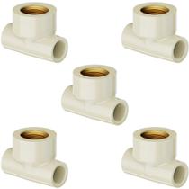 Kit 5 Tê Aquatherm Transposição CPVC Bege Condução De Canos E Tubo Água Quente 15mmX1/2” Tigre