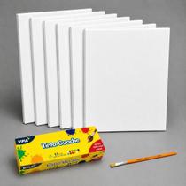 Kit 5 Telas Para Pintura 25x25cm com 12 Tintas Guache e Pincel
