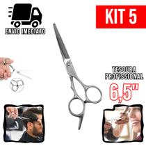 Kit 5 Tesoura Cabeleireiro Profissional 6,5" Aço Inoxidável Barbearia e Salão