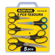Kit 5 Tesouras Multiuso Resistente Aço Inoxidável Bomvink Preta Kit 5 Tesouras Multiuso Resistente Aço Inoxidável Bomvink Preta