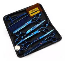 Kit 5 Tesouras Pet Shop Profissionais Banho Tosa 7 Polegadas
