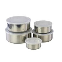Kit 5 Tigelas Empilháveis Pote Inox Com Tampa Vedação Firme Kit 5 Tigelas Empilháveis Pote Inox Com Tampa Vedação Firme