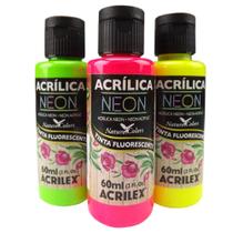 Kit 5 Tinta Acrílica Fosca Neon Fluorescente 60ml a Sua Escolha Acrilex Kit 5 Tinta Acrílica Fosca Neon Fluorescente 60ml a Sua Escolha Acrilex