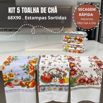 Kit 5 Toalha De Chá Estampas Sortidas 90x68cm 100% Algodão