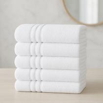 Kit 5 Toalhas Banho Branca Hotel 70x140cm Fio Reforçado Branco Listras Kit 5 Toalhas Banho Branca Hotel 70x140cm Fio Reforçado Branco Listras