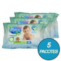 Kit 5 Toalhas Umedecidas Baby Nature Plus Com Extrato de Aloe Vera com 50 unidades