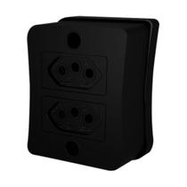 Kit 5 Tomada 20A Dupla 2p+t Sobrepor Externo Com Placa Espelho Black Linha Viena 127v e 250v Bivolt