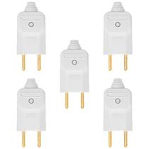 Kit 5 Tomada Plug Macho Prensa Cabo 2 Pinos Finos 10A Branco