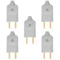 Kit 5 Tomada Plug Macho Prensa Cabo 2 Pinos Finos 10A Cinza
