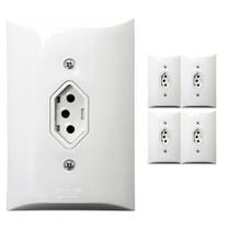 Kit 5 Tomada Simples 2p+t 10A Com Placa Espelho Branco Com Inmetro 127V e 250V Bivolt