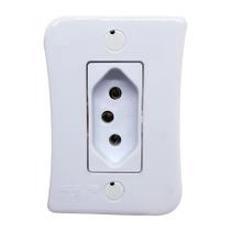 Kit 5 Tomada Simples Sobrepor 2p+t 20A Externo Com Placa Espelho Branco Linha Viena Bivolt 127v e 250v