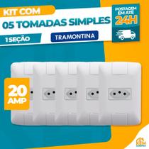 Kit 5 Tomadas Simples 20A 4x2 Completas Tramontina Aria Branco Para Cozinha e Ar Condicionado Kit 5 Tomadas Simples 20A 4x2 Completas Tramontina Aria Branco Para Cozinha e Ar Condicionado