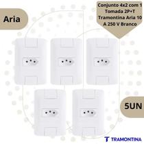 Kit 5 Tomadas Tramontina Aria 10A 2PT Conjunto 4x2 Completo Branco para Residência e Escritório