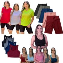 Kit 5 Top + 5 Short Longo + 3 Camiseta 100% Poliester Academia Fitnees
