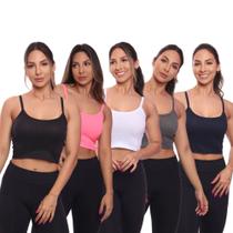 Kit 5 Top Cropped Alcinha Canelado Feminino Lisa Básica