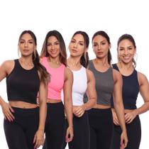 Kit 5 Top Cropped Regata Canelado Mulher Lisa Blusa Blusinha Básica Treino Academia