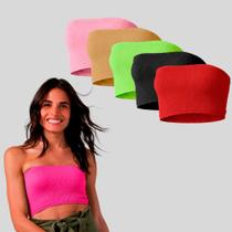 Kit 5 Top Faixa Feminino Canelado sem alça Sem Bojo