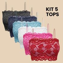 Kit 5 Tops Faixas Feminino com Renda e Alça Fina Sem Bojo