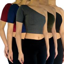 Kit 5 Tops Femininos Manga Curta Um Ombro Só Mula Manca Lisos Cores Sortida Suplex Pp ao Plus Size Kit 5 Tops Femininos Manga Curta Um Ombro Só Mula Manca Lisos Cores Sortida Suplex Pp ao Plus Size