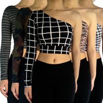 Kit 5 Tops Femininos Manga Longa Um Ombro Só Mula Manca Estampas Sortidas Suplex PP ao Plus Size Kit 5 Tops Femininos Manga Longa Um Ombro Só Mula Manca Estampas Sortidas Suplex PP ao Plus Size