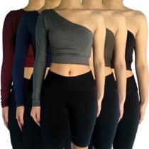 Kit 5 Tops Femininos Manga Longa Um Ombro Só Mula Manca Lisos Cores Sortidas Suplex Pp ao Plus Size - Serdan Confecções