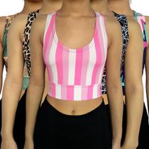 Kit 5 Tops Femininos Regata Justos Barra Estampas Sortidas Suplex PP ao Plus Size Kit 5 Tops Femininos Regata Justos Barra Estampas Sortidas Suplex PP ao Plus Size